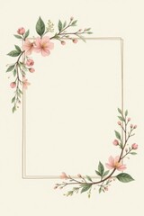 Obraz premium Elegant Floral Frame with Delicate Pink Blossoms and Green Leaves, Perfect for Invitations, Announcements, or Decorative Purposes