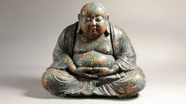 Antique Bronze Laughing Buddha Statue, Meditation Figure, Asian Art Sculpture