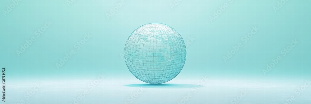 Poster Spherical mesh design on a soft turquoise background showcasing modern digital aesthetics. Generative AI