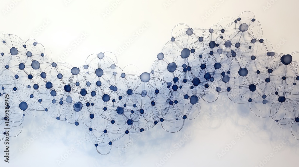 Poster abstract connection of nodes and lines forming an intricate network on a light background for modern