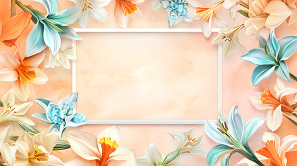 Fototapeta premium Luxurious floral border with pastel pink and white roses