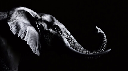 Black and white close-up portrait of a majestic elephant