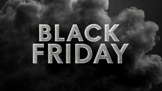 "BLACK FRIDAY" writing on a black backdrop with smoke clouds, a colorful and striking advertising design