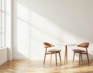 Modern dining area with natural light, empty, interior design