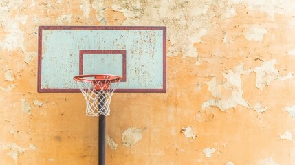 Rusty Basketball Hoop on Weathered Wall   Urban Decay  Vintage Sport  Grunge Texture