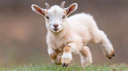 Obraz premium Adorable baby goat running outdoors