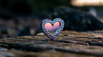 Sunset Heart  Metal Sculpture on Rustic Wood