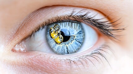 Fototapeta premium Close up of a Human Eye with a Butterfly Reflection Macro Photography