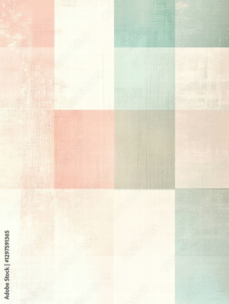 Poster Soft pastel colored geometric pattern with a mix of muted squares and rectangles on a textured background. Generative AI