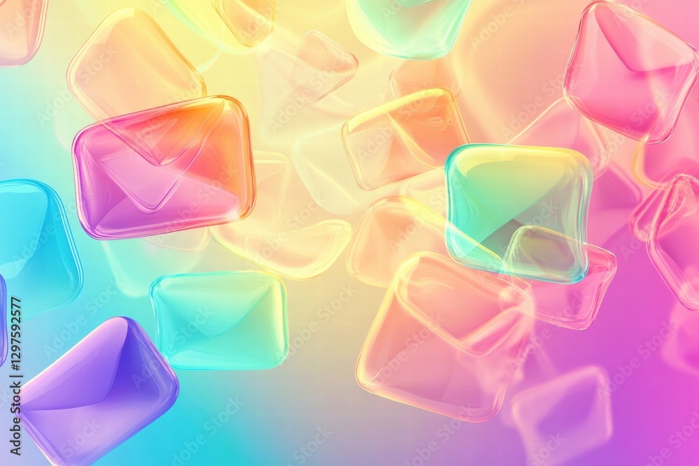 Poster Colorful translucent geometric shapes float against a pastel gradient background with a dreamy effect. Generative AI