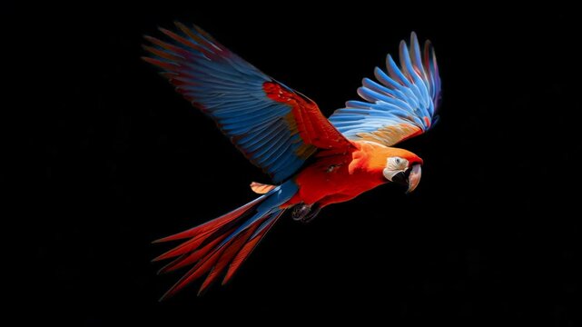 Vibrant macaw soaring gracefully animation isolated asset, transparent 4K video, alpha channel, ProRes 4444