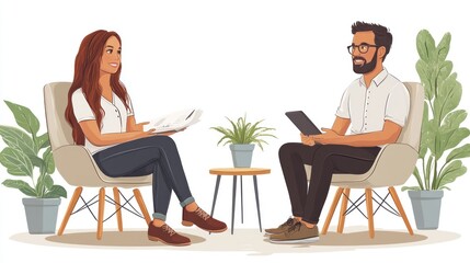 Business Meeting, Two People Talking, Modern Office, Consulting, Discussion, Use in presentations or articles about teamwork