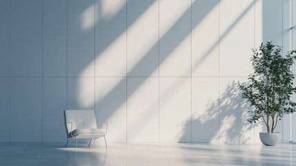 Modern office lobby with minimal design, embodying simplicity and professionalism in a clean, natural light setting.