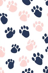 Fototapeta premium Adorable Pink and Navy Paw Prints Pattern