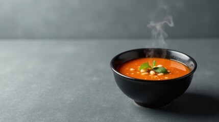 Aromatic Steaming Bowl of Savory Red Soup with Creamy White Beans and Fresh Herb Garnish