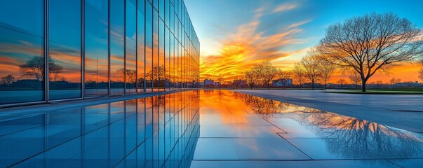 Sunset Reflections in Modern Architecture, Generative AI