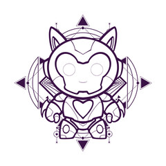Obraz premium Lineart Cute Robotic Cat Illustration