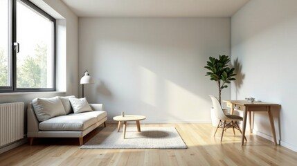 Modern Minimalist Living Room Interior Design Featuring Neutral Tones and Natural Light