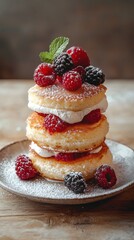 Pancakes with fresh berries and cream