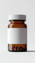 Bottle of health supplement on simple health-themed background
