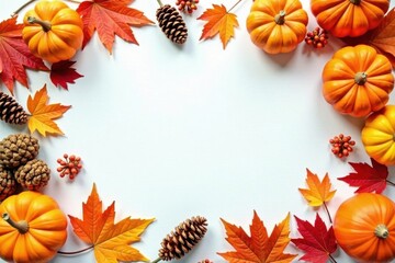 Autumnal Harvest Scene with Pumpkins, Maple Leaves, and Pinecones A Festive Fall Border