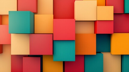Abstract 3D Cube Background  Red  Yellow  Orange  Teal Blocks