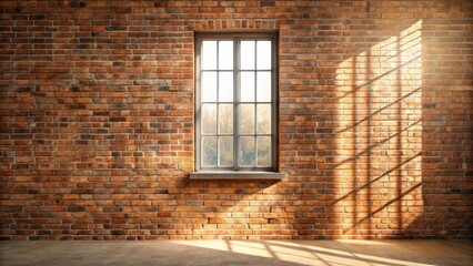 Fototapeta premium Brick wall with large window and natural light pouring in through it , building, structural, building