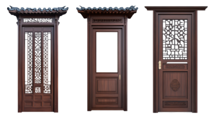 Asian and Chinese style Elegant wooden doors isolated on white background