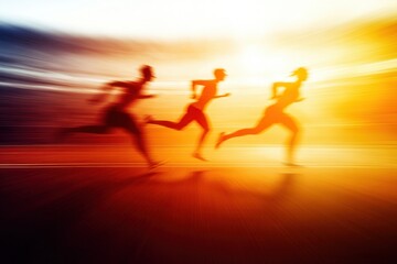 Three Runners at Sunset Motion Blur Silhouette