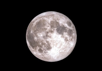 Obraz premium Full moon in the night sky, brightly lit, craters and texture visible. High contrast, monochrome tones