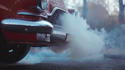 Vintage car emitting a cloud of smoke, conveying power and nostalgia