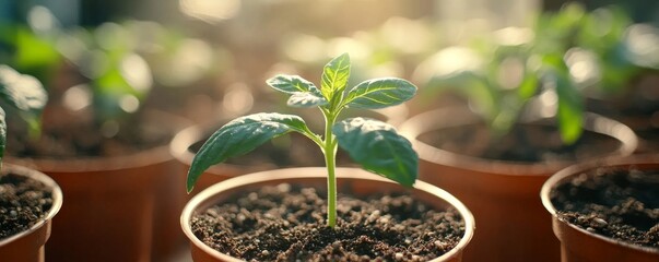 Growing a young plant in warm sunlight, Generative AI