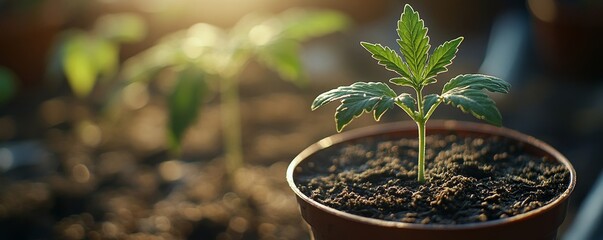 Growing a young plant in warm sunlight, Generative AI