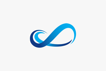 Infinity Wave Logo. Curve Line Logotype Template Usable for Business and Branding Related with Ocean, Sea, Surf, Water, Wet, Sphere, motion, Round, Nature, Splash Creative Design Element.