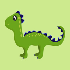 Cute green and blue dinosaur on a green background.