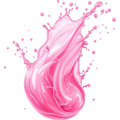 A 3D rendered image of vibrant pink liquid splashing in the air, capturing the dynamic motion and fluidity of the splash against a white background.