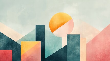 Abstract geometric shapes in soft pastel colors, Generative AI
