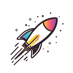 Linear icon with Colorful galaxy with a spacecraft passing by