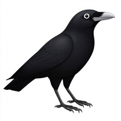Fototapeta premium Black bird illustration on white background, detailed profile view showing feathers, beak, and legs