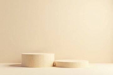Minimalist Wooden Display Platforms on Neutral Background for Product Presentation and Branding