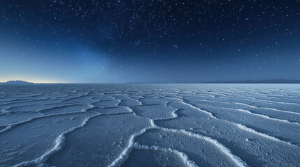 On winter nights, the ice and snow on the lake surface are illuminated by the starry sky and Milky Way