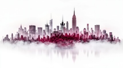 Fototapeta premium Dreamy NYC Skyline Misty Cityscape Urban Fantasy AI Art