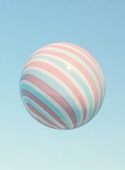 Obraz premium Floating striped sphere against a pastel sky