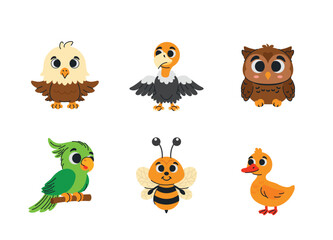Bird and Insect Collection — Eagle, Owl, Vulture, Parrot, Bee, and Duck