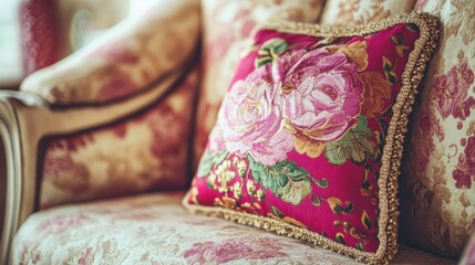 Cozy Decorative Pillow with Floral Patterns in Pastel Tones