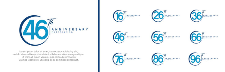 anniversary logo set. vector design blue color for celebration event