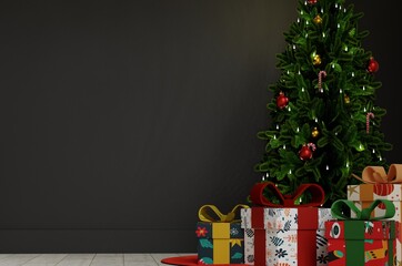 christmas tree with presents | christmas gift box with baubles decoration Photos