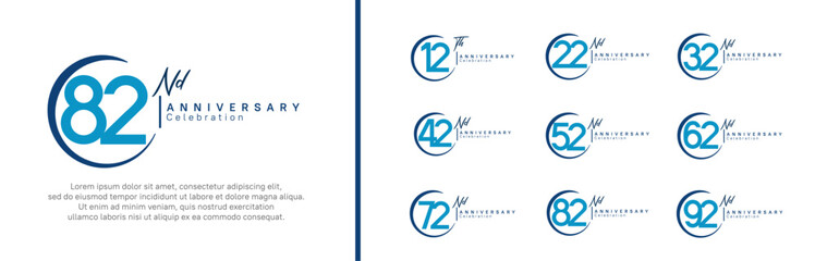 anniversary logo set. vector design blue color for celebration event