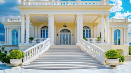 Obraz premium Luxurious modern home entrance blending elegance with nature, showcasing timeless architectural beauty. 