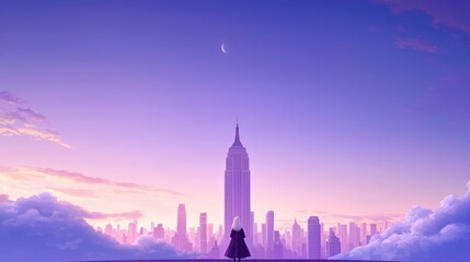 Obraz premium Serene NYC Skyline Dreamy Pastel Cityscape Illustration